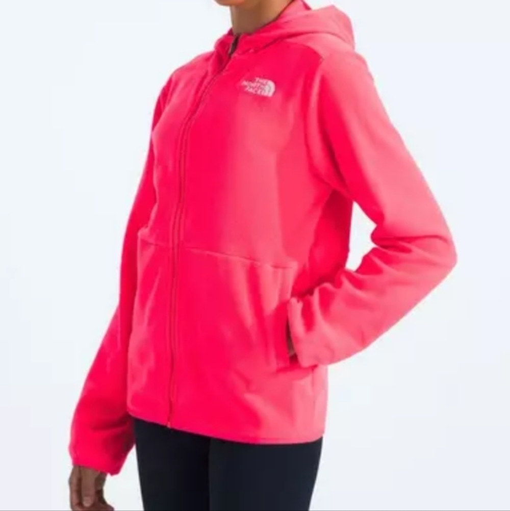 The North Face bright pink full zip polartec hooded jacket Large @o